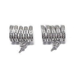 Platinum Anti-Tarnish Rhodium Plated 925 Sterling Silver Pendant Bails, with Cubic Zirconia, For Half Drilled Beads, Clear, Platinum, 17x13x6.5mm, Hole: 4x6mm, Pin: 0.6mm