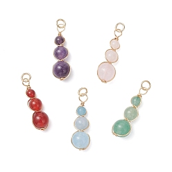 Смешанные камни Подвески из натуральных зелёных бусин авантюрина, розового кварца, аметиста, белого нефрита, сердолика и кварца, подвески в форме тыквы с соединительными кольцами и медной проволокой в обертке, золотые, смешанные окрашенные и неокрашенные, 28x9x8~8.5 мм, отверстие : 3 мм