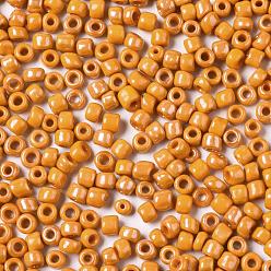 Dark Orange Glass Seed Beads, Opaque Colors Lustered, Round, Dark Orange, 4mm, Hole: 1.5mm, about 4500pcs/pound