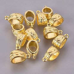 Golden Tibetan Style Alloy Tube Bails, Loop Bails, Bail Beads, Lead Free and Cadmium Free, Golden, about 14mm long, 7.5mm wide, 9mm thick, hole: 1.5mm