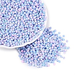 Light Sky Blue Picasso Glass Seed Beads, Round Hole, Rondelle, Light Sky Blue, 3~3.5x2~2.5mm, Hole: 0.9~1mm, about 12855pcs/pound