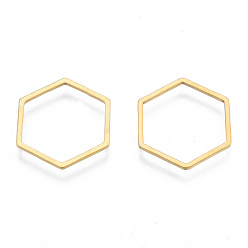 Золотой 201 нержавеющей стали связывающий кольца, шестиугольник, золотые, 16x18x1 мм, внутренний диаметр: 14x16 мм