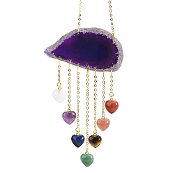 Фиолетовый Подвески из кусочков натурального агата, с гексаграммой/сердцем из смешанных драгоценных камней, фиолетовые, 210 мм