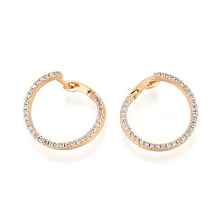 Настоящее золото 18K Серьги-кольца из латуни с микропаве из прозрачных кубических цирконий, реальный 18 k позолоченный, 17.5x17.5x9.5~11.5 мм