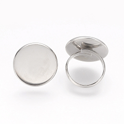 Stainless Steel Color Adjustable 304 Stainless Steel Finger Rings Components, Pad Ring Base Findings, Flat Round, Stainless Steel Color, Tray: 20mm, Size 7, 17mm