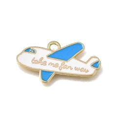 Sky Blue Alloy with Enamel Pendants, Airplane Charms, Light Gold, Sky Blue, 15x24.5x1mm, Hole: 1.8mm