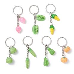 Платина 7шт. брелоки из смоляного железа с овощной тематикой, с железными разрезными брелоками, платина, 68~83 мм