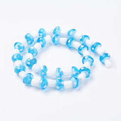 Deep Sky Blue Handmade Lampwork Beads Strands, Mushroom, Deep Sky Blue, 11.5~14.5x9~11mm, Hole: 1mm, about 25pc/strand, 13.54 inch(34.4cm)