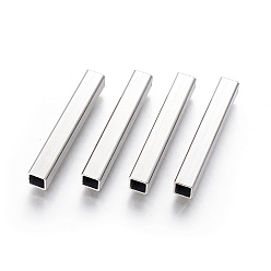 Stainless Steel Color Tarnish Resistant 304 Stainless Steel Tube Beads, Cuboid, Stainless Steel Color, 35x5x5mm, Hole: 4x4mm