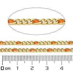 Dark Orange Ion Plating(IP) 304 Stainless Steel Enamel Chains, Soldered, with Spool, Dark Orange, 11x3x1.5mm