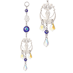 Разноцветный Сглаз лэмпворк окно висит ловцы солнца, 201 подвески в виде рук/лотоса из нержавеющей стали и подвески из стеклянных листьев украшения украшения, красочный, 172x32 мм