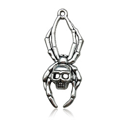 Spider Хэллоуин тематические тибетский стиль сплава подвески, античное серебро, паук, 38x14 мм