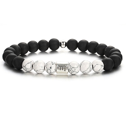 Virgo Constellation Theme Natural Howlite & Black Stone Stretch Bracelets, with Alloy Beads, Virgo, 8-5/8 inch(22cm)