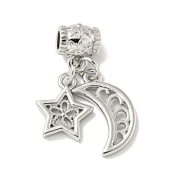 Платина Латунные подвески, без кадмия, без никеля и без свинца, Луна и звезды, платина, 23 мм, отверстие : 3 мм