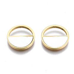 Real 14K Gold Plated 316 Surgical Stainless Steel Charms, with Shell, Flat Round, Real 14K Gold Plated, 12x1.5mm, Hole: 10x4.5mm