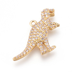 Golden Brass Micro Pave Cubic Zirconia Pendants, Dinosaur, Clear, Golden, 17.5x27.5x2.5mm, Hole: 1mm