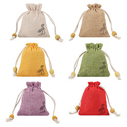 Mixed Color 24Pcs 6 Colors Flower Printed Cloth Drawstring Bags, Sachet Pouches, Rectangle, Mixed Color, 10.5x8.4x0.5cm, 4pcs/color