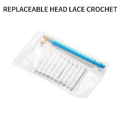 Темно-Голубой Французский крючок из нержавеющей стали, крючок для вышивки, с 10шт. сменные игольные головки, глубокое синее небо, Размер упаковки: 138x82 mm