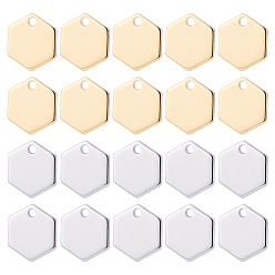 Platin & golden 2 Farben Messing Charms, langlebig überzogen, Nickel frei, Hexagon, Platin & golden, 9x8x0.8 mm, Bohrung: 1 mm, 20 Stk. je Farbe, 40 Stück / Karton