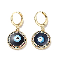 Evil Eye Серьги-подвески из золотой латуни с застежкой-крючком, символизирующие сглаз, с эмалью и фианитами, злые глаза, 30.5x14.5 мм