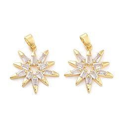 Настоящее золото 18K Покрытие стойки латунь микропаве прозрачные подвески из кубического циркония, цветок, без кадмия и без свинца, долговечный, реальный 18 k позолоченный, 24x22x2 мм, отверстие : 5x3 мм