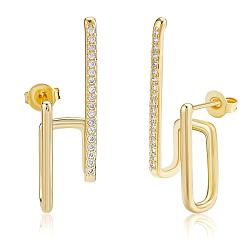 Золотой Золотые серьги-кольца-гвоздики 18k позолоченные открытые серьги-кольца c-образной формы простые гипоаллергенные изящные серьги-гвоздики из фианита подарок для женщин, золотые, 31.5x8 мм, штифты : 0.7 мм