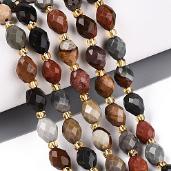 Пейзажный Джаспер Естественного изображения яшмы бисер нитей, граненые, овальные, с бисером, 8~9x6~8 мм, отверстие : 1~1.2 мм, около 36~38 шт / нитка, 14.96~15.35 дюйм (38~39 см)