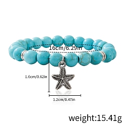 Морская звезда Синтетический бирюзовые бисером браслеты простирания, браслеты в стиле богемия, Браслеты с подвесками из сплава в тибетском стиле для мужчин и женщин, морская звезда, 6-1/4 дюйм (16 см)