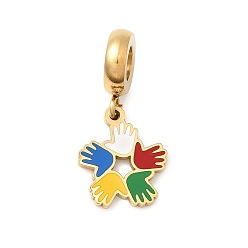 Золотой 304 европейские подвески с цветной эмалью из нержавеющей стали, подвески с большим отверстием для руки, ионное покрытие (ip), золотые, 24 мм, отверстие : 4.5 мм