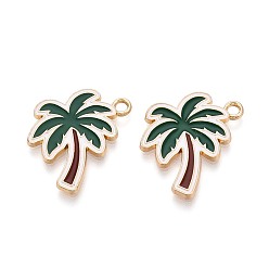 Темно-Зеленый Подвески из эмали и сплава, очарование кокосовой пальмы, золотые, темно-зеленый, 23.5~24x21.5x1.5 мм, отверстие : 2 мм