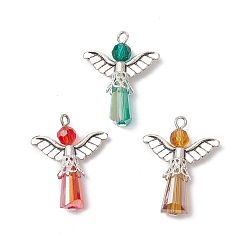 (52) Непрозрачная лаванда 3 шт. Стеклянные подвески, подвески в форме конуса в виде ангела, с крыльями из сплава и железной петлей, граненые, разноцветные, 29.5~30.5x23.5x7.5~8 мм, отверстие : 2~2.5 мм