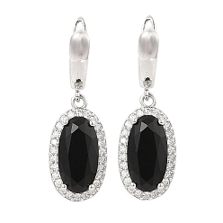 Черный Латунные серьги-гвоздики с паве из кубического циркония овальной формы для женщин, платина, чёрные, 35x11.5 мм