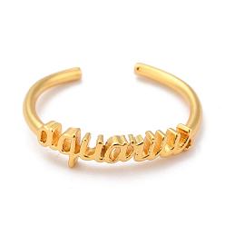 Aquarius Constellation/Zodiac Sign Brass Cuff Rings, Open Rings, Real 18K Golden Plated, Aquarius, word: 18x5mm, US Size 7 1/4(17.5mm)