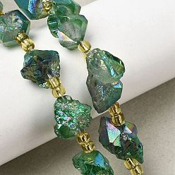 Зеленый Гальванизированные нити из необработанных натуральных аметистов, с бисером, самородки, зелёные, 13~20x12~14.5x11~14 мм, отверстие : 1.2~1.4 мм, около 9 шт / нитка, 6.89''~7.09'' (17.5~18 см)