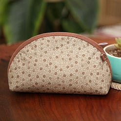 Перу Набор для вышивки косметички в форме луны с цветочным узором своими руками, включая иглы для вышивания и нитки, хлопчатобумажная льняная ткань, Перу, 17x12x8 см