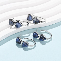 Содалитовое Серьги-гвоздики в форме сердца из натурального содалита ко Дню святого Валентина, с латунными застежками для сережек с гальваническим покрытием, платина, 26x10 мм