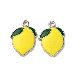 Платина Подвески из эмали и сплава, лимонный шарм, платина, 19.5x13.5x2 мм, отверстие : 1.6 мм