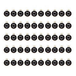 Taurus Alloy Enamel Pendants, Flat Round with Constellation, Light Gold, Black, Taurus, 15x12x2mm, Hole: 1.5mm, 50pcs/Box