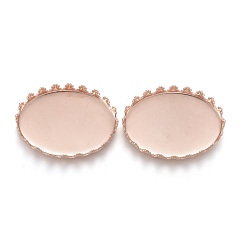 Розовое Золото 201 Настройки нержавеющей стали кабошон, кружева края ободок чашки, овальные, розовое золото , лоток : 25x18 мм, 26x19x4 мм