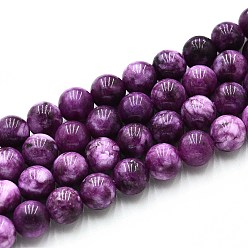 Фиолетовый Природного кварца нитей бисера, окрашенные, круглые, имитация лепидолита/фиолетовой слюды, фиолетовые, 8~8.5 мм, отверстие : 0.9~1 мм, около 45~47 шт / нитка, 14.96~15.35 дюйм (38~39 см)