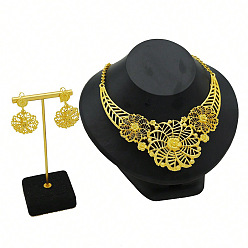 Настоящее золото 24K Серьги и ожерелья из полого цветочного сплава для женщин, реальный 24 k позолоченный, Ожерелье: 490 mm