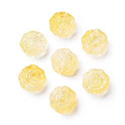 Светло-желтый Спрей окрашены прозрачные стеклянные бусины, цветочный шарм, светло-желтый, 15x15x6 мм, отверстие : 1.2 мм