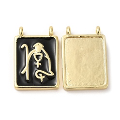Black Eco-Friendly Brass Enamel Pendants, Real 18K Gold Plated, Lead Free & Cadmium Free, Rectangle with Priest  Charm, Black, 24.5x17x3mm, Hole: 2mm