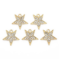 Light Gold Подвески из сплава , с кристально горный хрусталь, без кадмия, без никеля и без свинца, звезды прелести, золотой свет, 22x22x2.5 мм, отверстие : 2 мм
