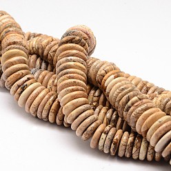 Пейзажный Джаспер Естественная картина яшма закончил бусы пряди, Диск / плоские круглые, 8~21x3~4.5 мм, отверстие : 1 мм, около 133~139 шт / нитка, 23 дюйм