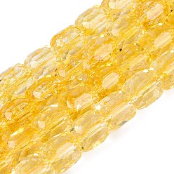 Gold Transparent Crackle Glass Beads Strands, Column, Faceted, Gold, 8~8.5x7~8mm, Hole: 1~1.2mm, about 40~43pcs/strand, 13.78~14.57 inch(35~37cm)