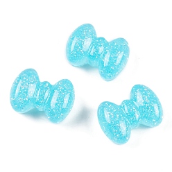 Cyan Transparent Epoxy Resin Decoden Cabochons, Glitter Bowknot, Cyan, 15x20x9mm