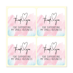 Pink Спасибо стикеры, квадратные бумажные клейкие этикетки, декоративные наклейки для рождественских подарков, свадьба, вечеринка, розовые, 40x40 мм, 4шт / лист, 25 простыни / мешок, 100 шт / пакет