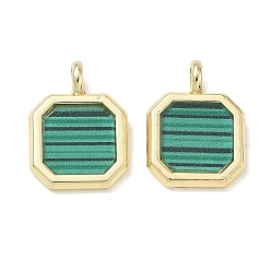 Green Alloy Acrylic Pendants, Octagon Charms, Rack Plating, Cadmium Free & Nickel Free & Lead Free, Golden, Green, 17.5x13x2~5mm, Hole: 3mm