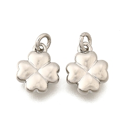 Платина Латунные подвески, подвески в виде четырехлистного клевера, стойки покрытие, прочное покрытие, без кадмия и без свинца, с целью перехода в кольце, платина, 9.5x7.5x2.5 мм, отверстие : 2 мм